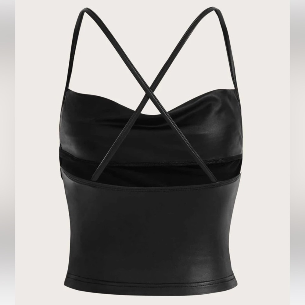 Draped Front Crisscross Backless faux Leather Cami Top - Picture 4 of 6